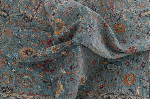 Full view of New Farahan rug from Pakistan, 210 × 153 cm in Blue tones