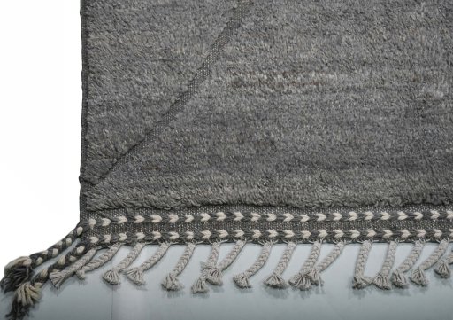 Corner detail of New Morocco rug showing border pattern and Wool pile