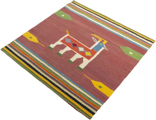 Corner detail of New Kilim Dastan rug showing border pattern and Wool pile