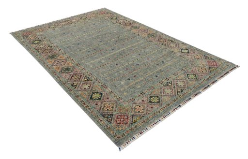 Corner detail of New Samarkand rug showing border pattern and Wool pile