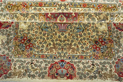 Corner detail of New Ghom rug showing border pattern and Cork pile