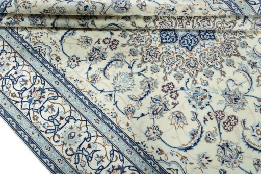 Close-up detail of 2000s Nain rug from Iran / Persia showing Wool weave