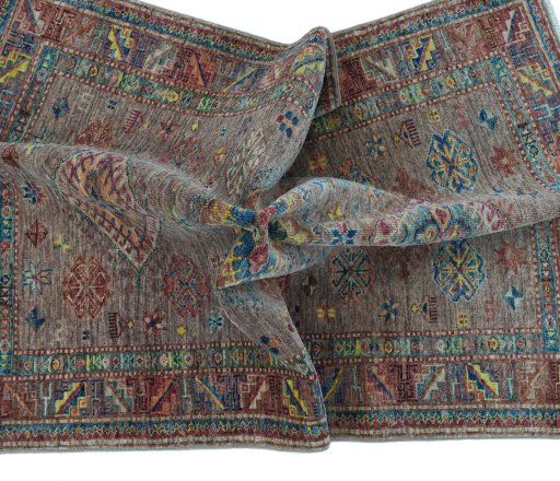 Full view of New Kazak rug from Pakistan, 148 × 100 cm in Brown tones