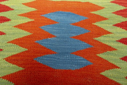 Backside of handmade New Kilim Sofre rug showing knot structure and weave density