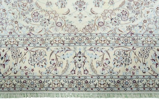 Full view of 2000s Nain rug from Iran / Persia, 357 × 247 cm in Beige tones