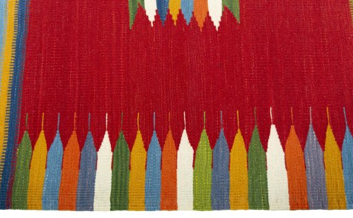 Close-up detail of New Kilim Sofre rug from Turkey showing Wool weave