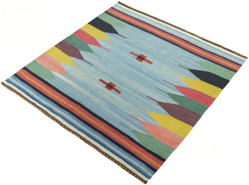 Corner detail of New Kilim Sofre rug showing border pattern and Wool pile
