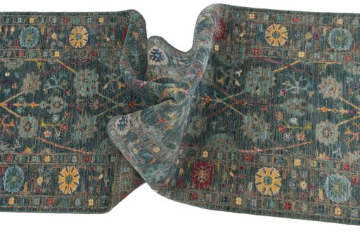 Full view of New Farahan rug from Pakistan, 246 × 78 cm in Green tones