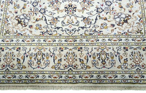 Full view of 2000s Kashan rug from Iran / Persia, 300 × 200 cm in Beige tones