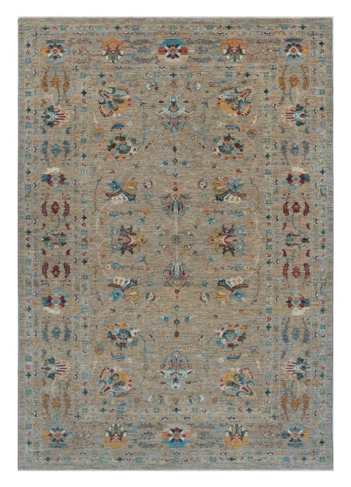 Full view of New Farahan rug from Pakistan, 294 × 203 cm in Beige tones
