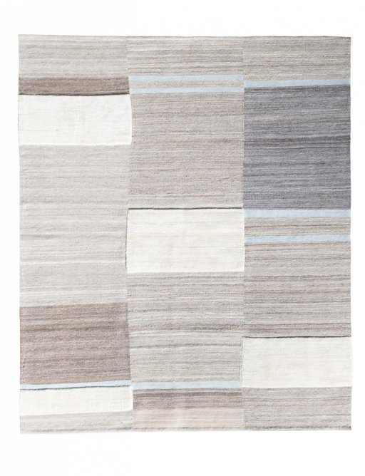 Full view of New Kilim Ghashghai rug from Iran / Persia, 235 × 197 cm in Gray tones