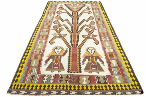 Close-up detail of 2000s Kilim Ghashghai rug from Iran / Persia showing Wool weave