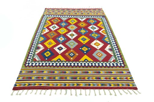 Close-up detail of New Kilim Ghashghai rug from Iran / Persia showing Wool weave