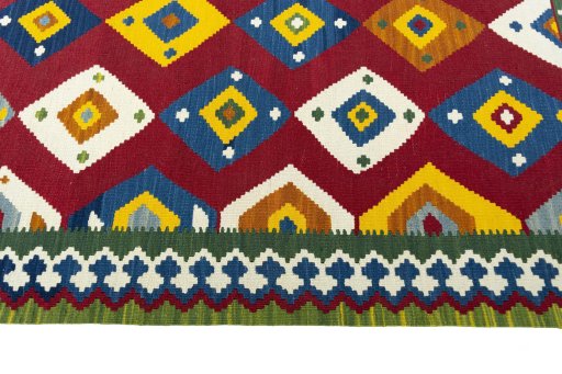 Close-up detail of New Kilim Ghashghai rug from Iran / Persia showing Wool weave