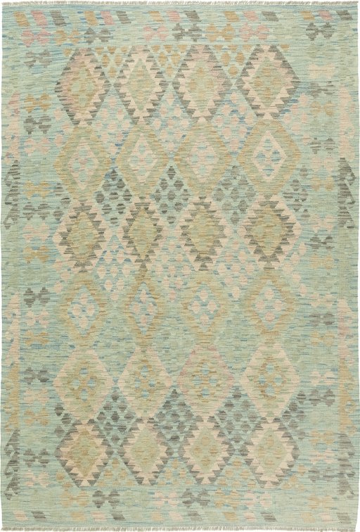 Full view of New Kilim Traditional rug from Afghanistan, 269 × 188 cm in Green tones