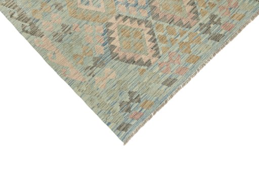Backside of handmade New Kilim Traditional rug showing knot structure and weave density
