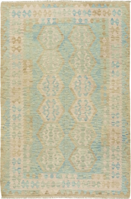 Full view of New Kilim Traditional rug from Afghanistan, 273 × 184 cm in Green tones