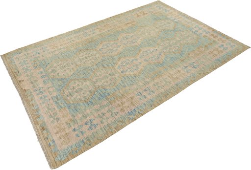 Corner detail of New Kilim Traditional rug showing border pattern and Wool pile