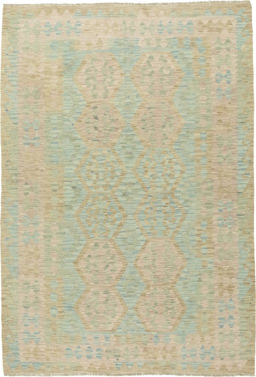 Full view of New Kilim Traditional rug from Afghanistan, 266 × 184 cm in Green tones