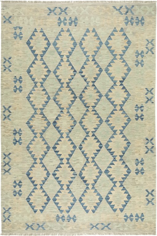 Full view of New Kilim Traditional rug from Afghanistan, 273 × 182 cm in Green tones