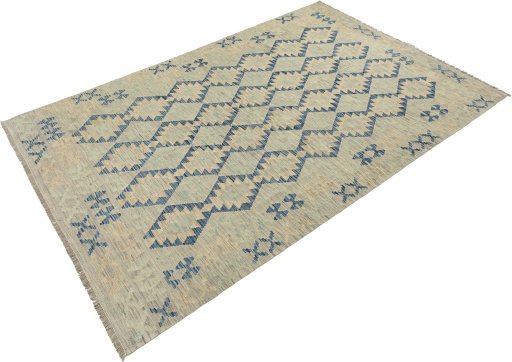 Corner detail of New Kilim Traditional rug showing border pattern and Wool pile