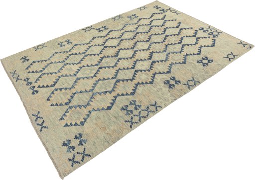 Corner detail of New Kilim Traditional rug showing border pattern and Wool pile