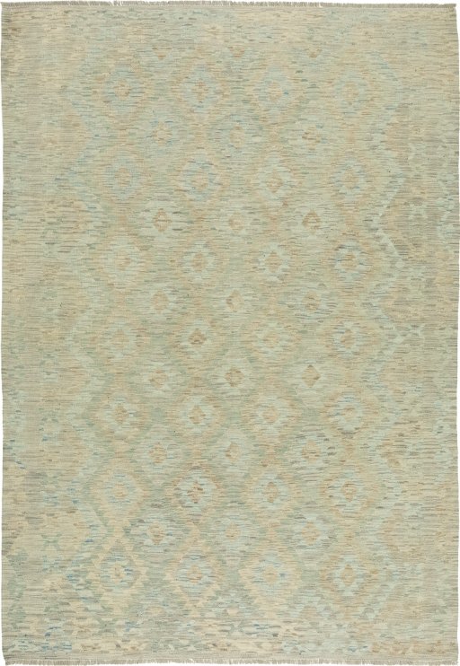 Full view of New Kilim Traditional rug from Afghanistan, 277 × 193 cm in Green tones