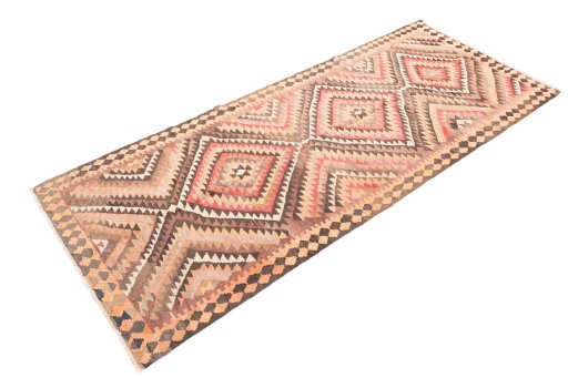 Corner detail of 1989s Kilim Traditional rug showing border pattern and Wool pile