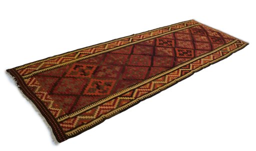 Corner detail of 1990s Kilim Traditional rug showing border pattern and Wool pile
