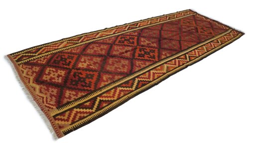 Close-up detail of 1990s Kilim Traditional rug from Iran / Persia showing Wool weave