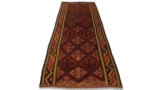 Close-up detail of 1990s Kilim Traditional rug from Iran / Persia showing Wool weave