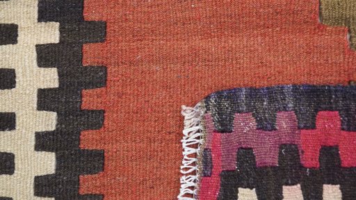 Full view of 1990s Kilim Traditional rug from Iran / Persia, 285 × 120 cm in Multi Color tones
