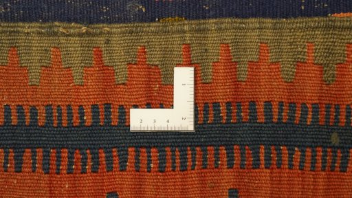 Corner detail of New Kilim Traditional rug showing border pattern and Wool pile