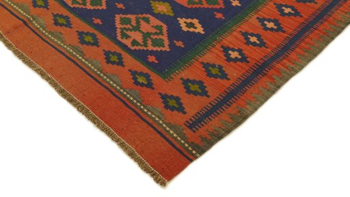 Backside of handmade New Kilim Traditional rug showing knot structure and weave density