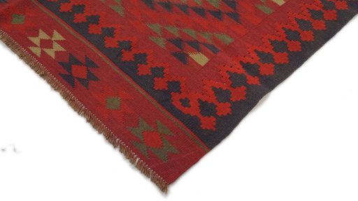 Backside of handmade New Kilim Traditional rug showing knot structure and weave density