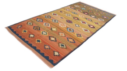 Corner detail of New Kilim Traditional rug showing border pattern and Wool pile