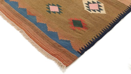 Backside of handmade New Kilim Traditional rug showing knot structure and weave density