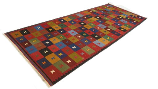 Corner detail of New Kilim Traditional rug showing border pattern and Wool pile