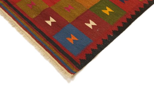 Backside of handmade New Kilim Traditional rug showing knot structure and weave density