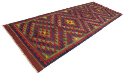 Corner detail of New Kilim Traditional rug showing border pattern and Wool pile