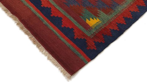 Backside of handmade New Kilim Traditional rug showing knot structure and weave density