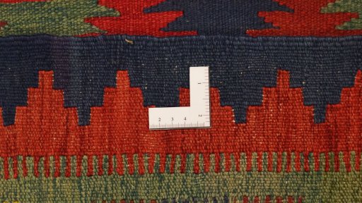 Full view of New Kilim Traditional rug from Iran / Persia, 375 × 145 cm in Multi Color tones