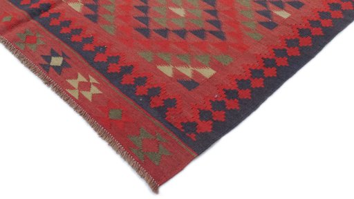 Backside of handmade New Kilim Traditional rug showing knot structure and weave density
