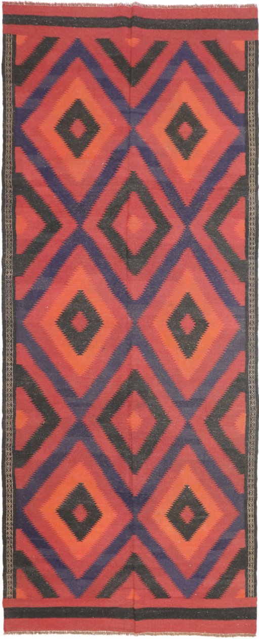 Full view of New Kilim Traditional rug from Iran / Persia, 385 × 155 cm in Multi Color tones