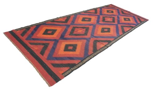 Corner detail of New Kilim Traditional rug showing border pattern and Wool pile