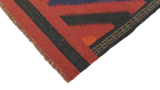 Backside of handmade New Kilim Traditional rug showing knot structure and weave density