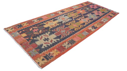 Close-up detail of 1960s Kilim Traditional rug from Iran / Persia showing Wool weave