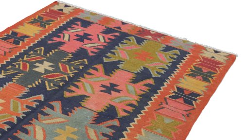 Surface texture of 1960s Kilim Traditional rug with natural Wool and intricate pattern
