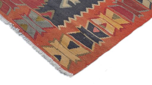 Backside of handmade 1960s Kilim Traditional rug showing knot structure and weave density