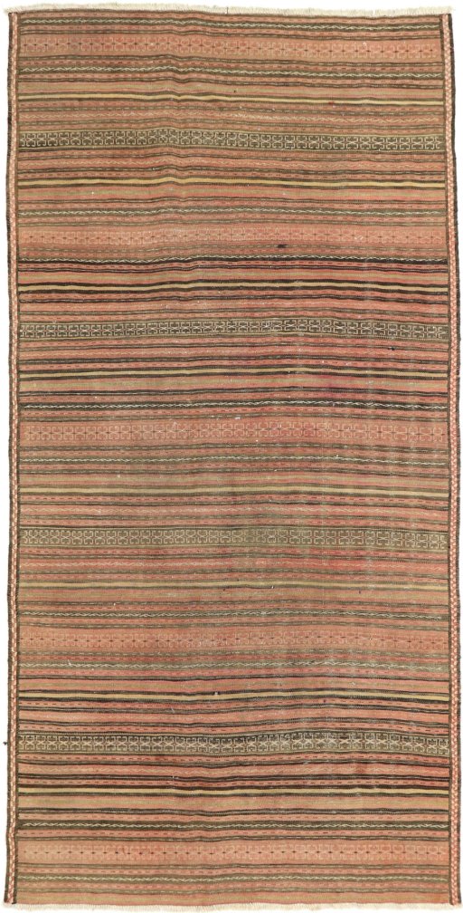 Full view of 1920s Kilim Traditional rug from Iran / Persia, 285 × 140 cm in Multi Color tones